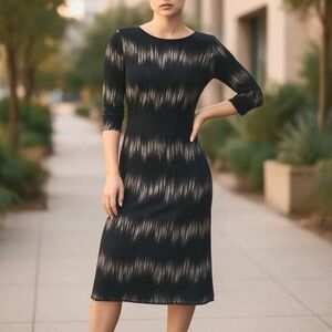 Studio One Black Dress Size 8 – Elegant Midi Style with 3/4 Sleeves